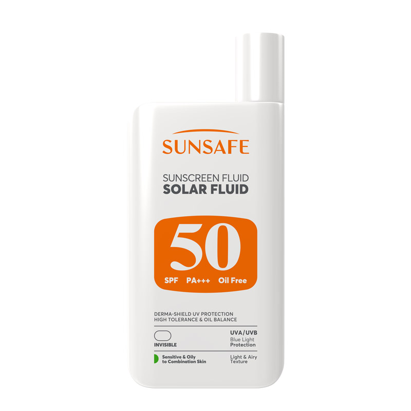 ضد آفتاب SPF50 سولار فلوئید سان سیف مناسب پوست حساس، چرب و مستعد به آکنه